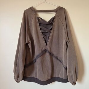 POL Brown Lace-Up Back Top